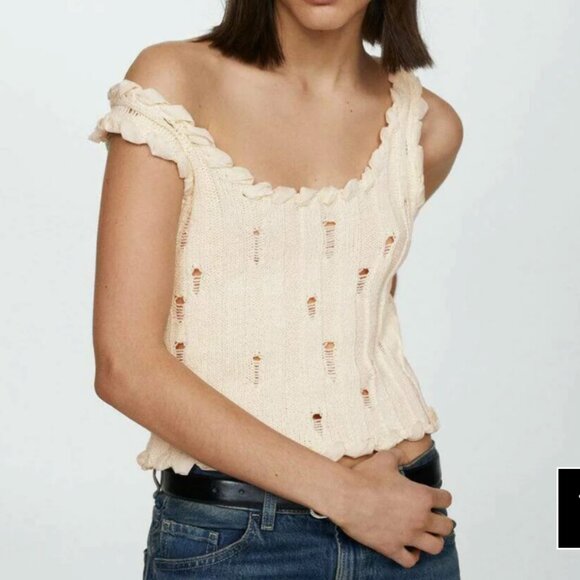 BRAND NEW Mango Ivory Knit Tank Top in Small - Picture 3 of 5